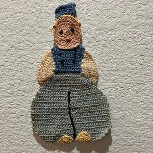 Vintage Dutch Boy‎ Crochet Pot Holder Decor 9"